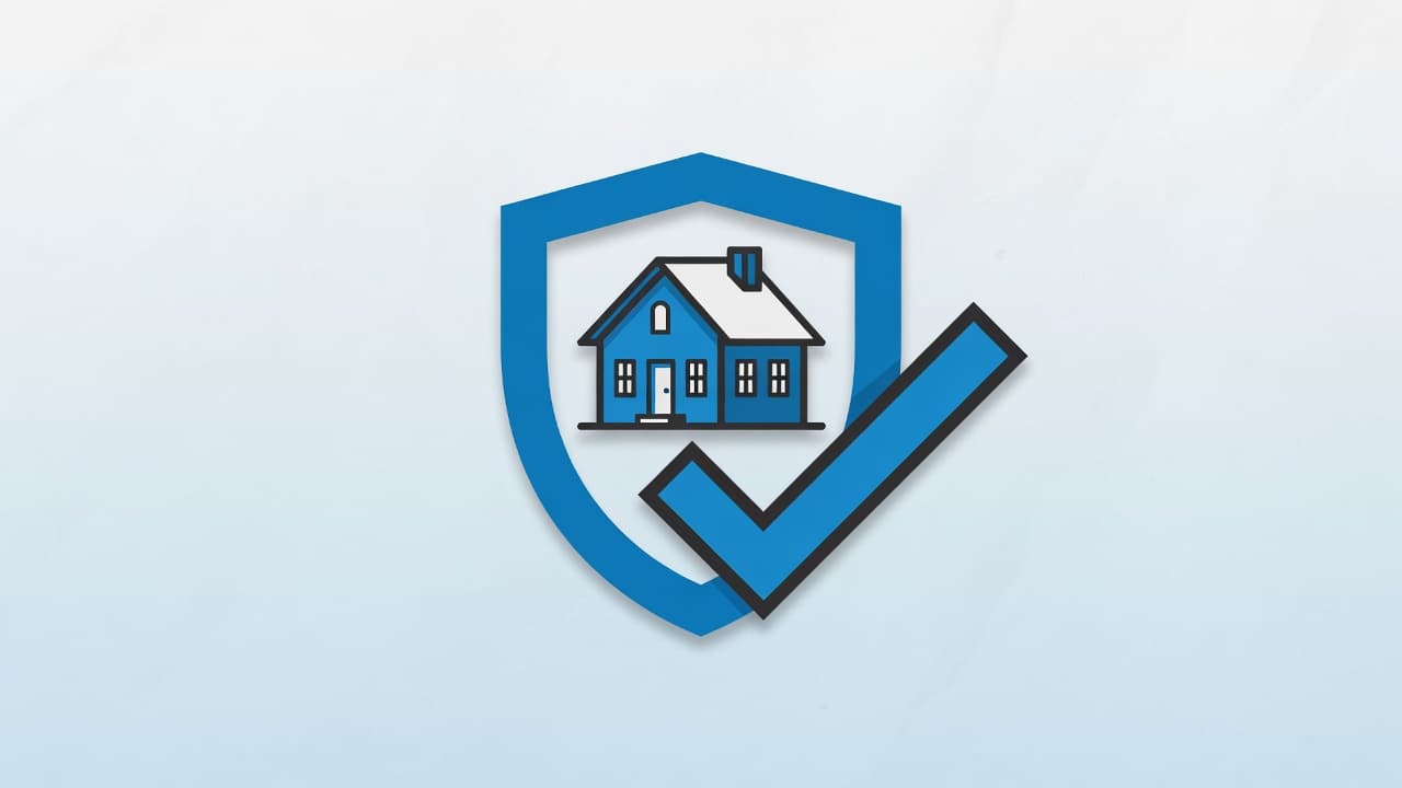 Ilustración: una casa dentro de un escudo con marca de verificación